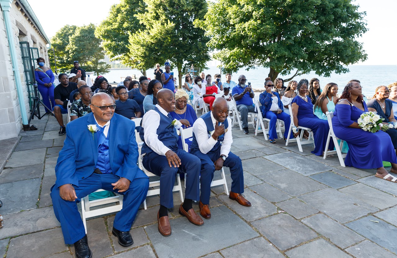 Guests seated for the lakeside ceremony